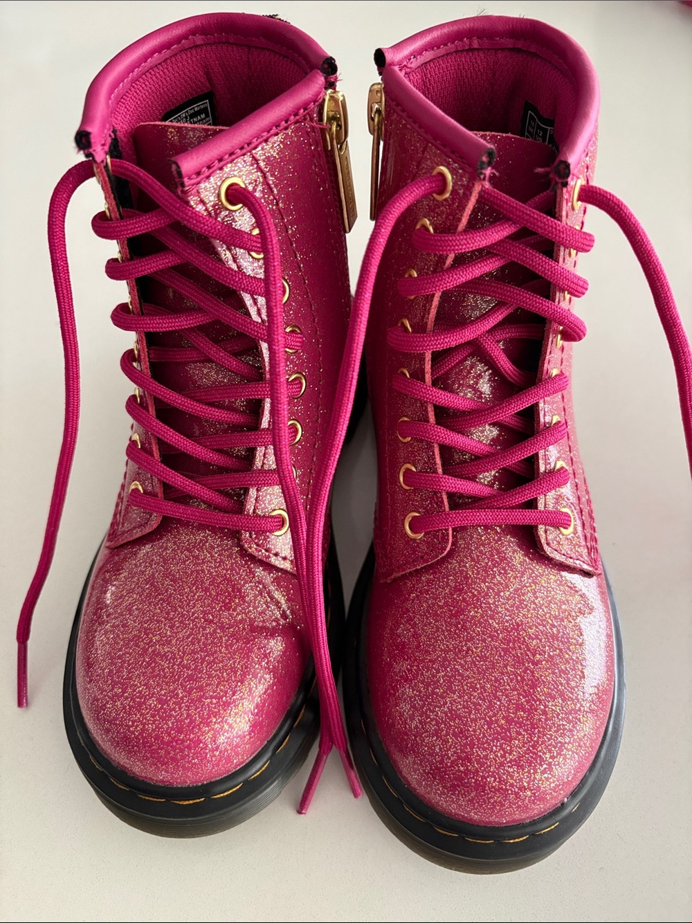 Dr. Martens girls Pink Glitter Lace-Up Boots 12
